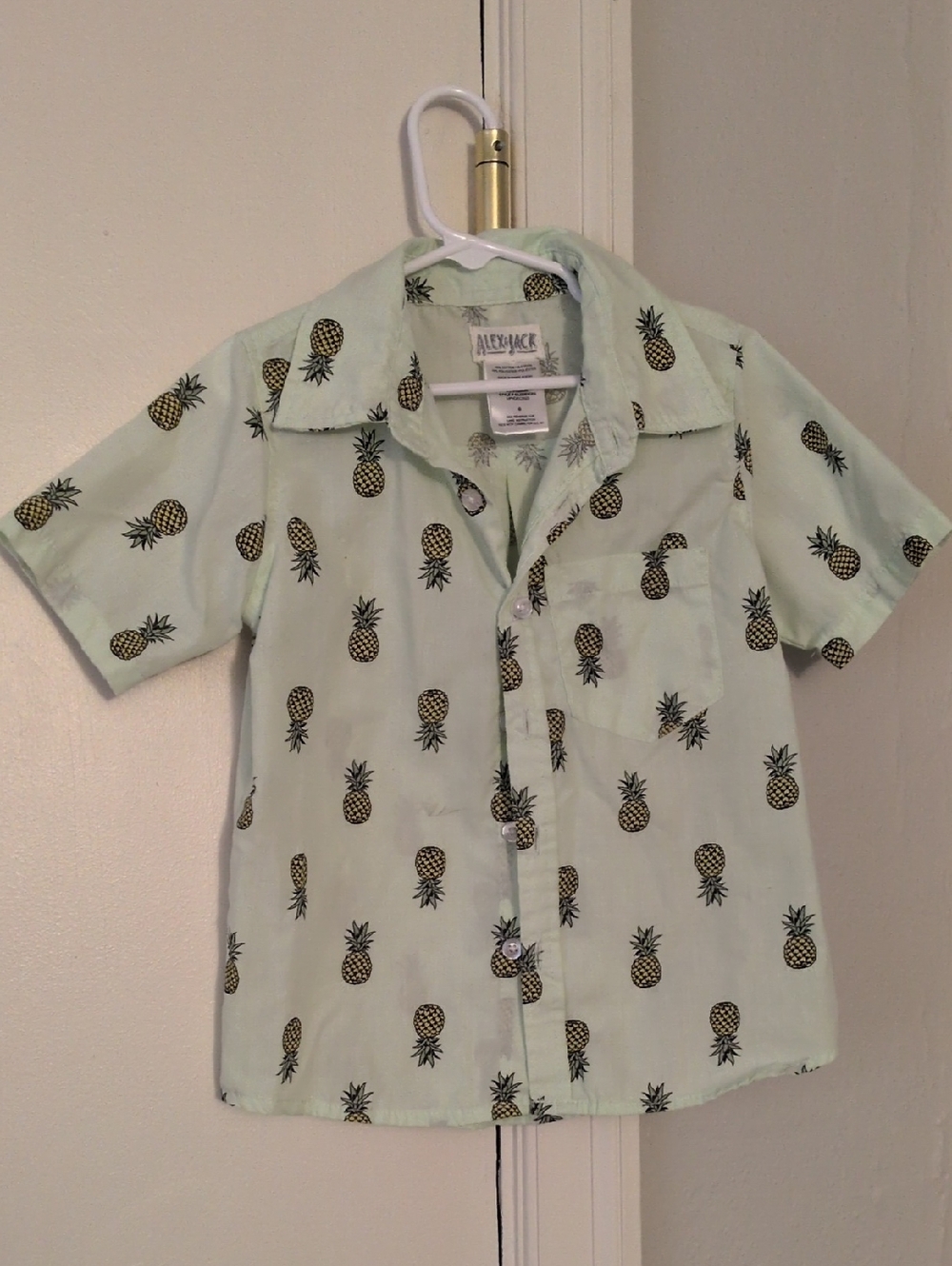 Kids Pineapple Print Button-Down Shirt in Mint by - Picture 1 of 7